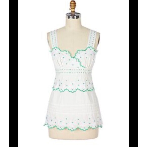 Anthropologie Tops - Anthropologie Lu Lu Lamé White Floral Embroidered Sleeveless Bloude Top Sz Large